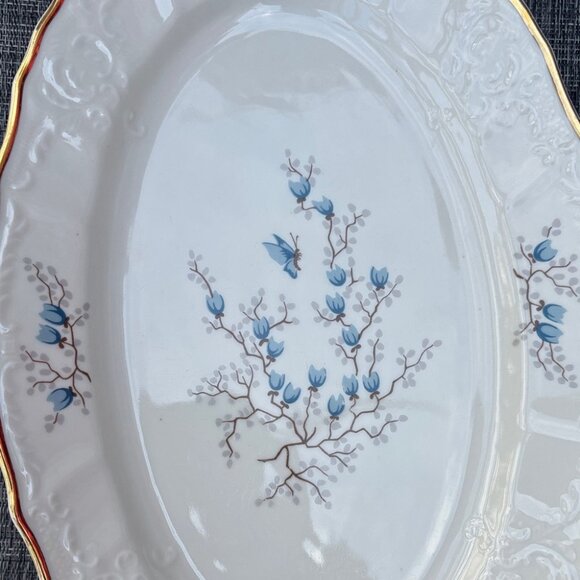 Bernadotte Porcelain Floral Oval Platter Plate with Gold Trim Czechoslovakia - Picture 5 of 10